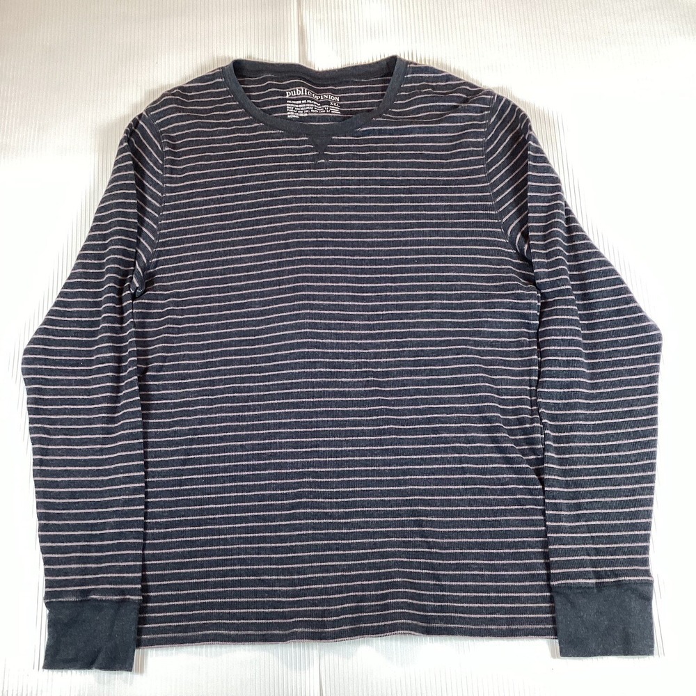Public Opinion Mens T Shirt Size 2XL Top Long Sleeve Crew Neck Striped Soft
